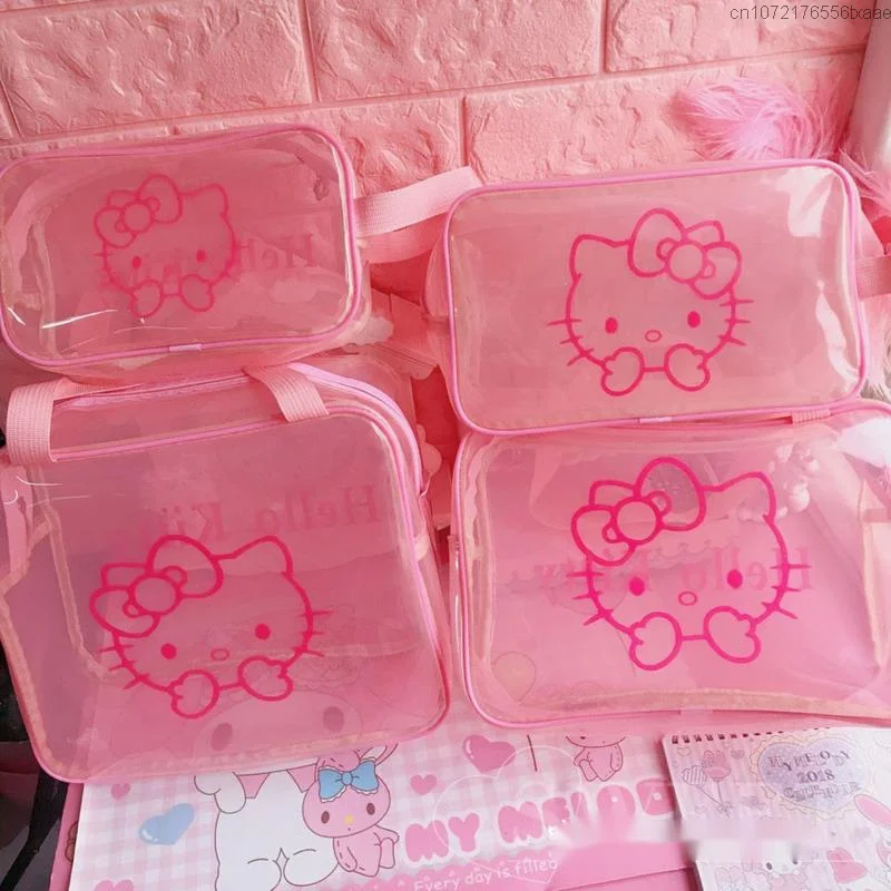 Sanrio Hello Kitty Cartoon Cute Swimwear Storage Bag Y2k Women Transparent Makeup Wash Bag Travel Bath Bag Waterproof Bath Bag