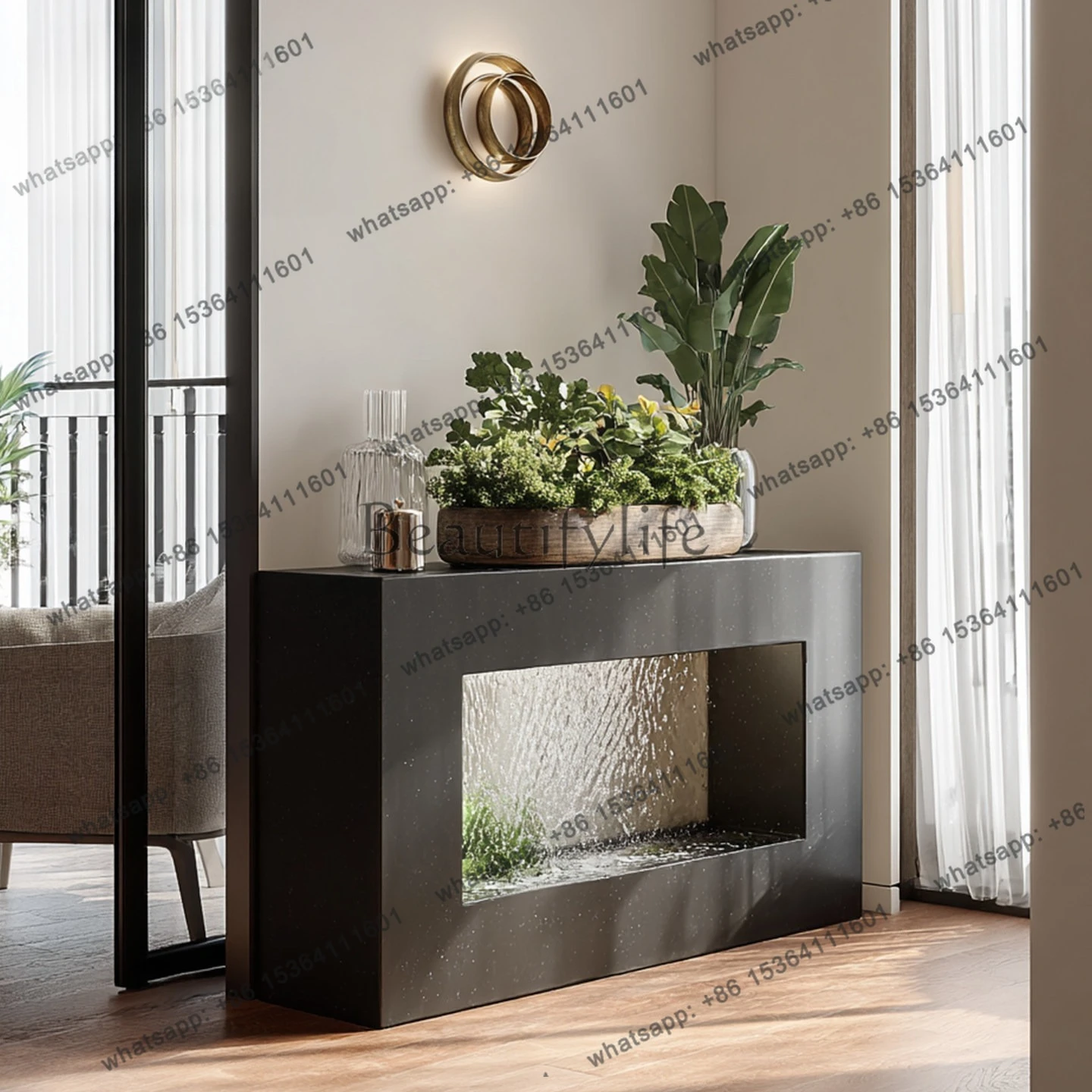

Modern simple entrance table creative office decoration entrance table floor running water ornament