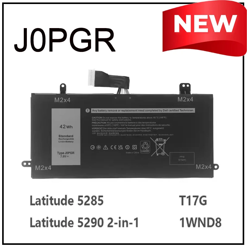 

Новая аккумуляторная батарея 7.6V 42Wh J0PGR 1WND8 для ноутбуков Dell Latitude 12 5285 5290 2-в-1 T17G 0J0PGR X16TW 1WND8 0X16TW 0FTH6F