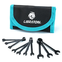 LIBRATON 10PCS Mini Combination Wrench Set with Rolling Pouch Metric 4-11mm/SAE 5/32