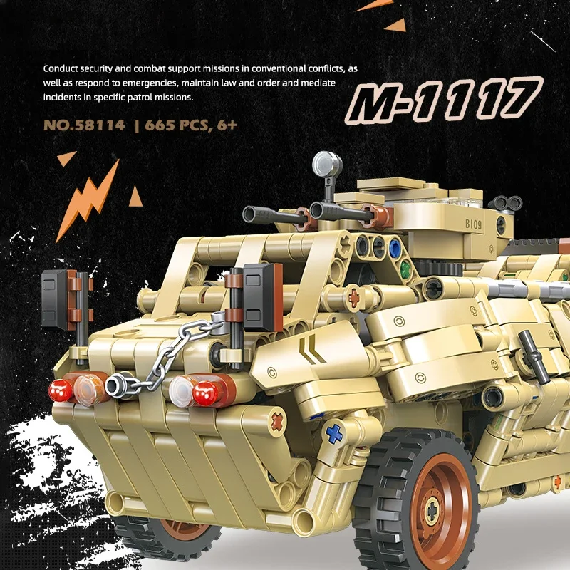 

WW2 World War II Classic Model M1117 Light Wheeled Armored Vehicle Building Blocks Bricks Toys Gifts