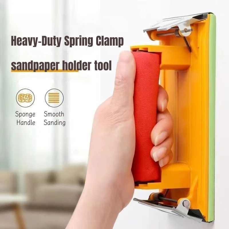 

Sandpaper Holder Tool with Sponge Grip, Reinforced Metal Spring Clamp for Secure Fastening, Includes Sandpaper