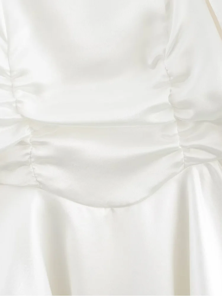 ZAJIA 2025 새로운 여성 유럽과 미국 스타일의 패션 기질 스퀘어 칼라 새틴 긴 소매 드레스