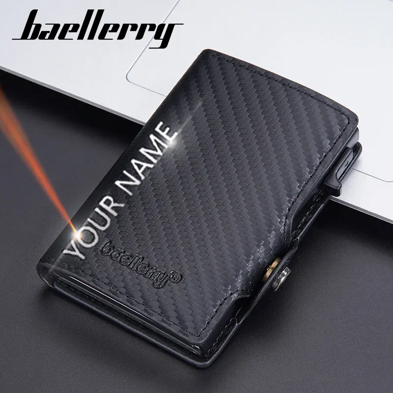 Baellerry New RFID Men Short Wallets Popup Card Holders Free Name Engraving Male Wallet Top Quality Carbon Fiber Men\'s Purses