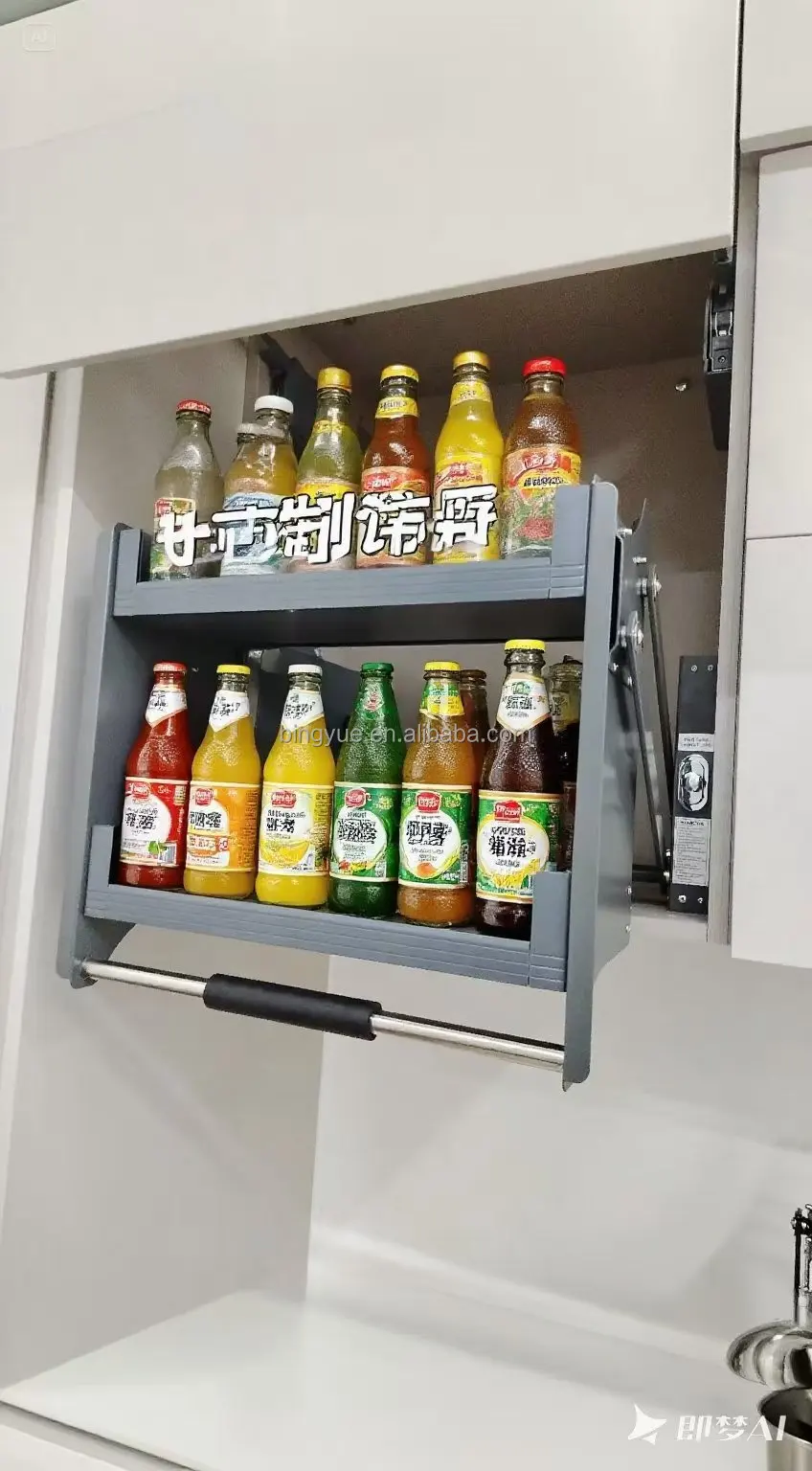 Modern Stainless Steel Multi-Function Pull-Down Shelf Kitchen Organizer Automatic Basket Elevator Spice Rack Lift