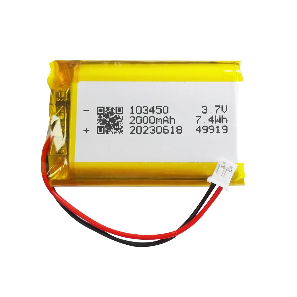 103450 Battery 2000mAh Polymer Lithium Rechargeable Battery Jst PH 2.0mm 2pin Plug for Camera GPS Navigator Bluetooth Headset