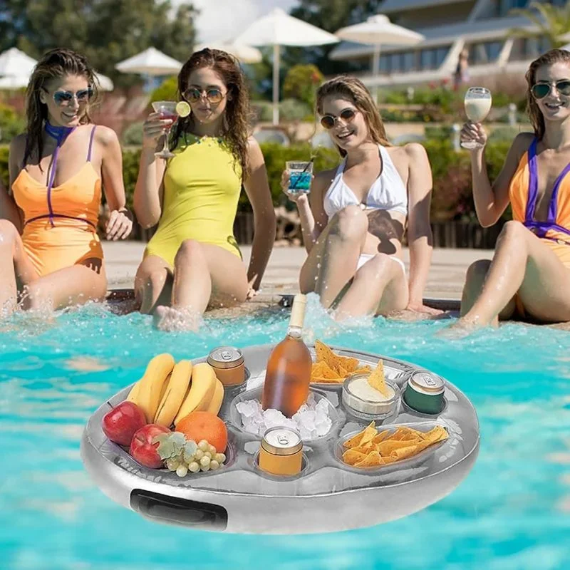 Floating Food Holder Inflatable PVC Water Ice Bar Pool Party Floating Portable Drink Holder Multi Hole Tray