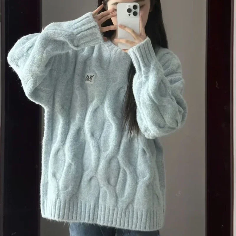 Deeptown Vintage Twist Women Sweater Harajuku Korean Fashion Long Sleeve Knitted Pullovers Loose Solid Jumper Autumn Winter Warm