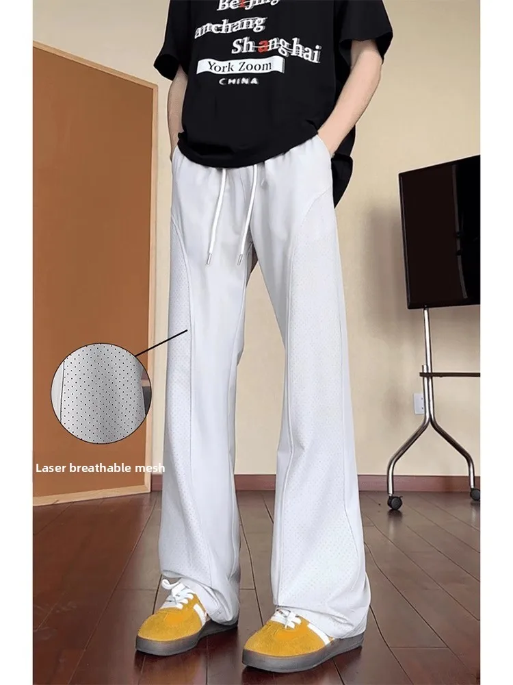 ผู้ชายฤดูร้อนผ้าไหมน้ําแข็งบาง Qui แห้งสบายๆกางเกง Breathable Me มีดขาตรงกางเกงขายาว Faionable หลวม Fit