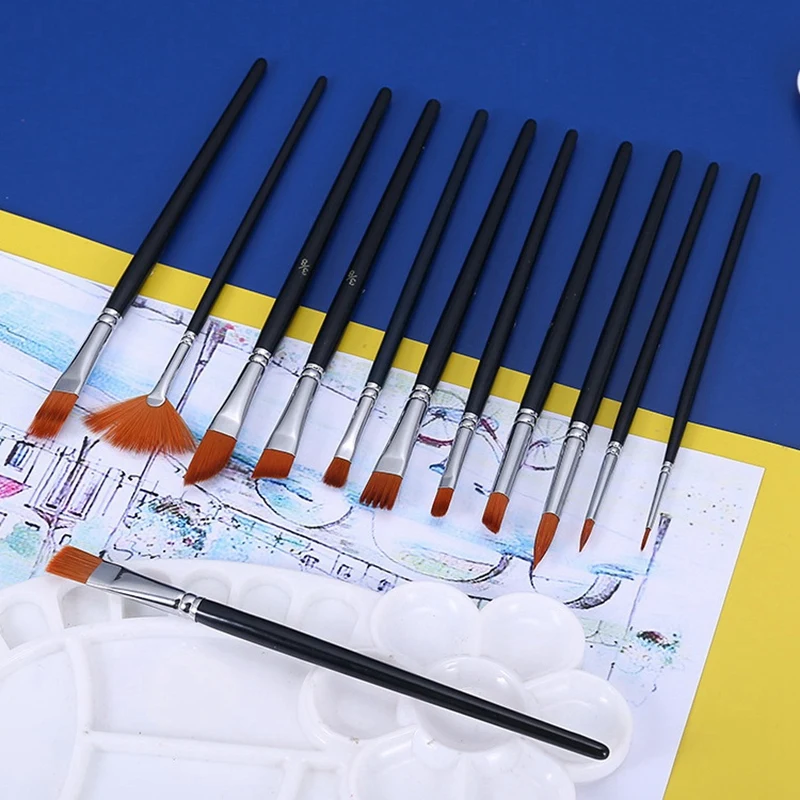 12 Pcs Acrylic Paint Brushes Set Artist Paint Brushes Paint Brushes For Acrylic Oil Watercolor Fine Arts Crafts Supplies