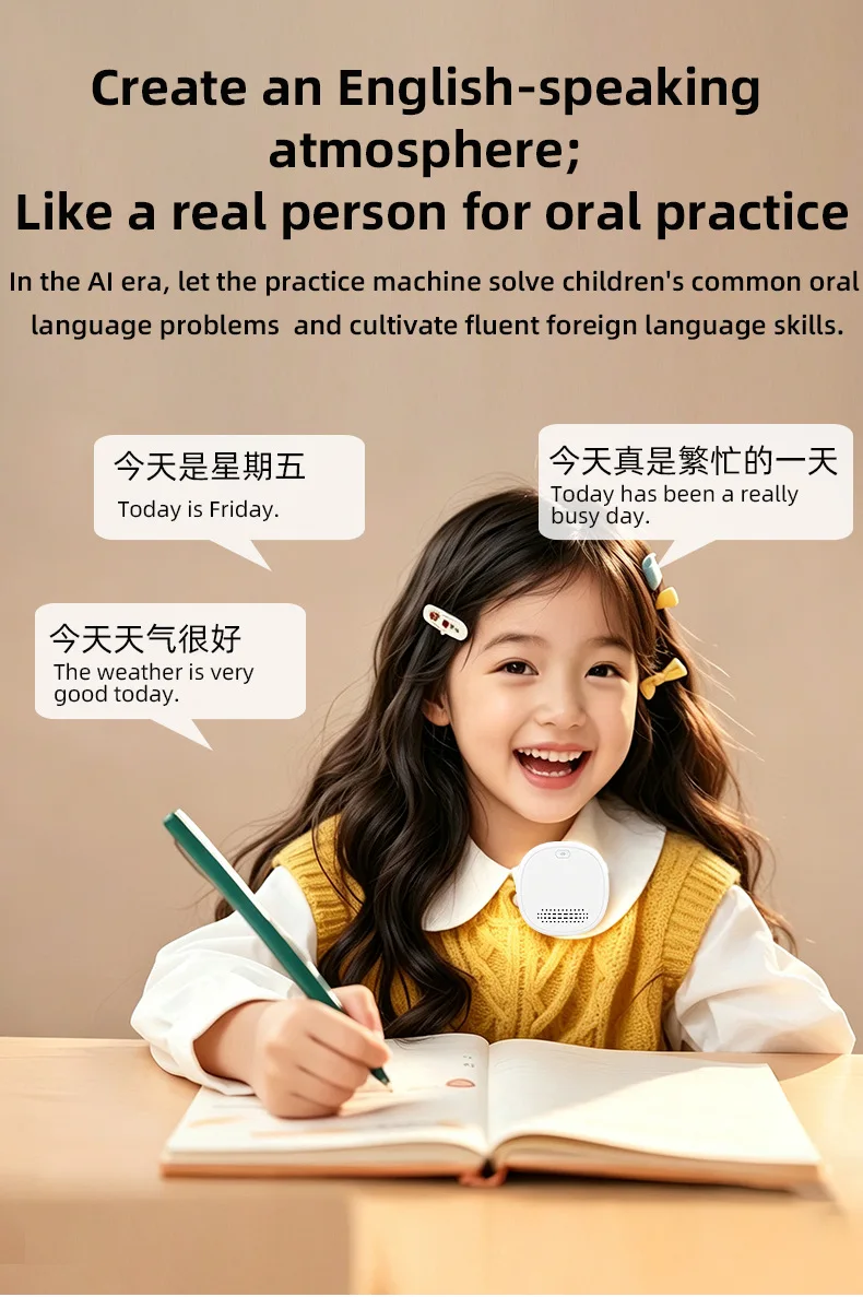 Screenless AI Oral English Practice Machine, Kids Language Learning Recorder, Children English Speaking Trainer