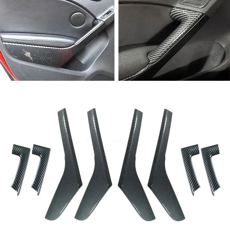 For VW Golf 6 MK6 2010 2011 2012 2013 ABS Carbon Fiber Texture 8pcs Interior Door Armrest Pull Handle Cover Protective Trim