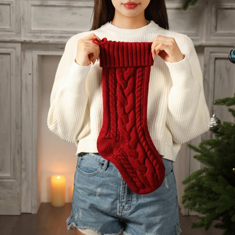 

18-дюймовая витая коса, большие рождественские чулки, праздничный домашний декор, праздничный подарочный пакет, елочное украшение для украшения рождественской вечеринки