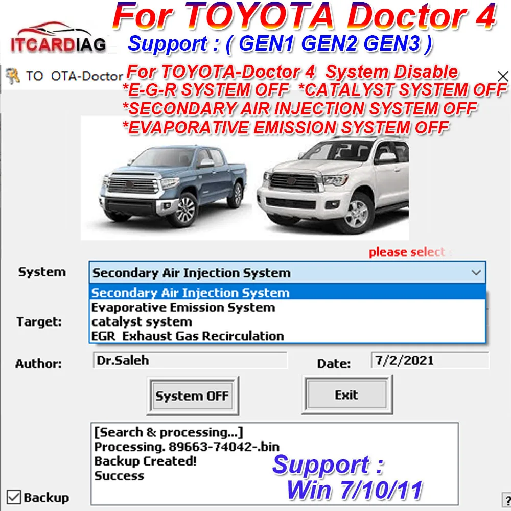 

Для TOYOTA Doctor 4, поддержка GEN1/GEN2/GEN3 для системы TOYOTA Doctor4, выключение системы E-G-R для системы CATALYST, выкл... и т. д.