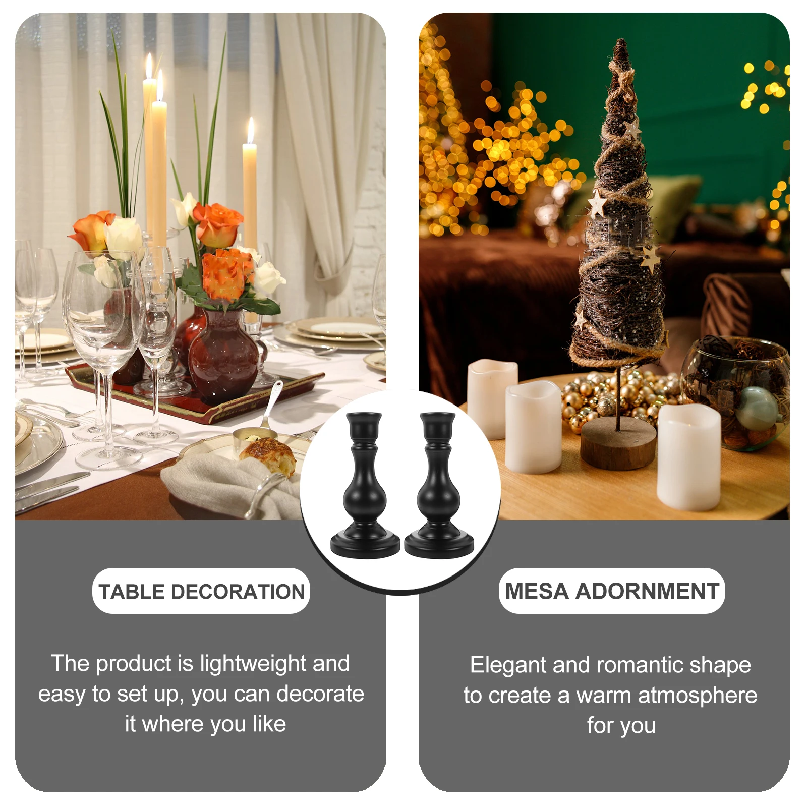 

2pcs Holder Wooden Decor Vintage Home Decoration Tapered Stick Bedroom Living Room Party Furniture Craft