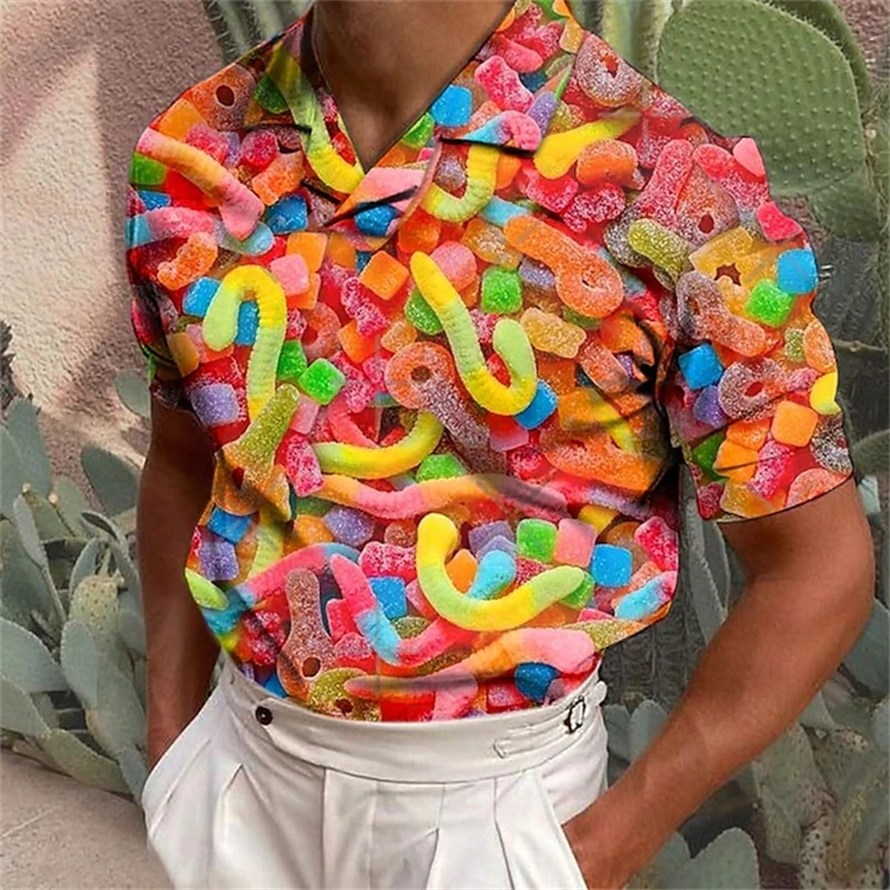 Casual Snack Candy 3D Print Polo Shirts For Men Clothes Hip Hop Candies Boy Short Sleeve POLO Shirt Sweets Male Lover Lapel Tops