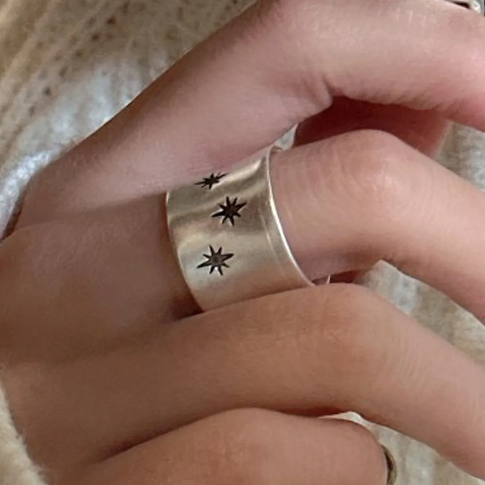 925 srebrne pierścionki dla kobiet prosty Vintage ręcznie regulowany palec pierścionek z gwiazdą modny pasek kobieta Bijoux prezent
