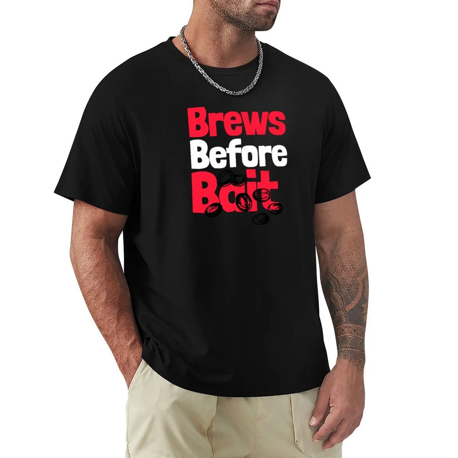 Brews Before Bait Coffee fishing T-Shirt man clothes anime funny gifts t shirt for men