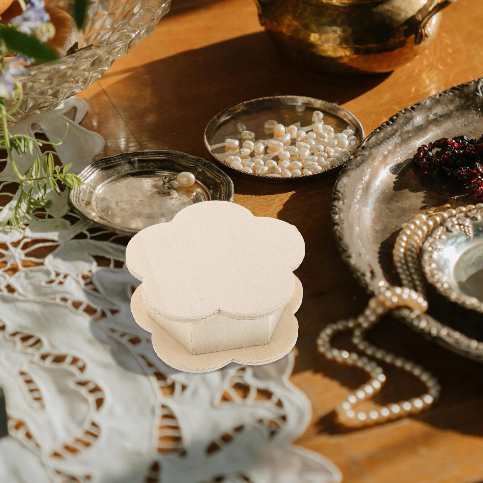 3Pcs Storage Box Wooden Hexagonal Flower Design DIY Handpainting Unfinished Pine Craft Keepsake Container for Small Items