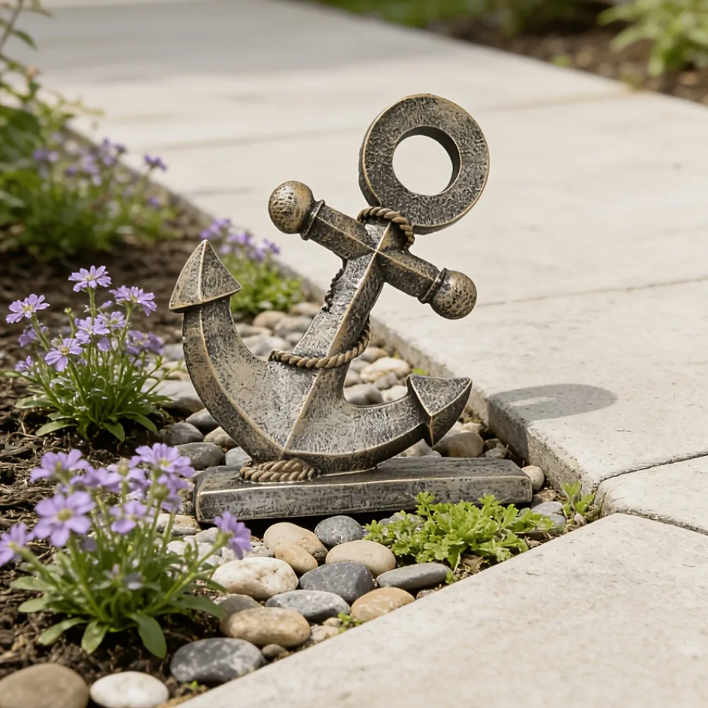 Anchor Shaped Resin Nautical Statue Independent Nautical Garden Decoration Suitable Seaside Decoration Used As Anchor Sculpture
