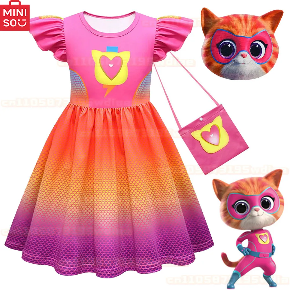 

Movie SuperKitties Cosplay Costume for Girls Cartoon Super Kitties Princess Dress Mask Bag Suit Halloween Carnival Dress Up