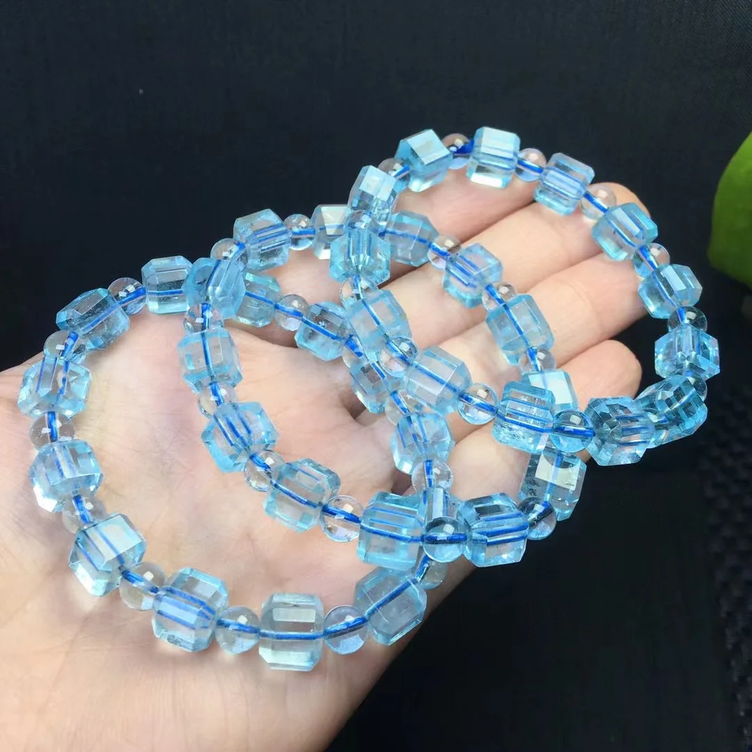 

1 Pc Fengbaowu Natural Aquamarine Cube Bracelet Crystal Reiki Healing Stone Fashion Jewelry Gift For Women Men