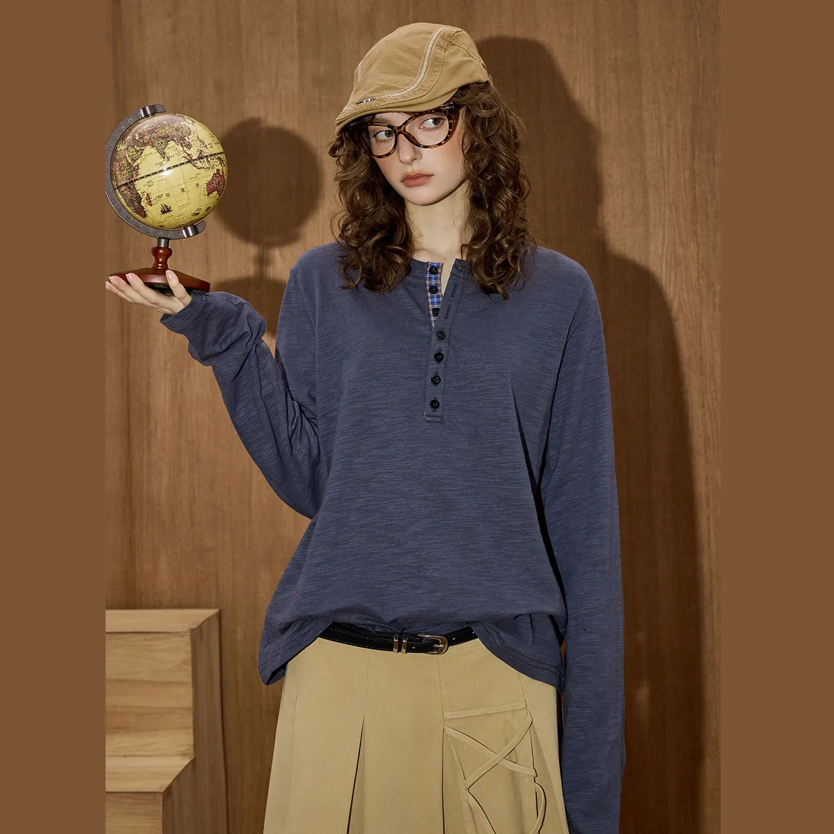 

Хлопковая женская футболка Coolhut в литературном стиле, зимняя футболка с полупланкой и длинными рукавами, свободная посадка, домашняя одежда, топ, минималистичный многослойный топ