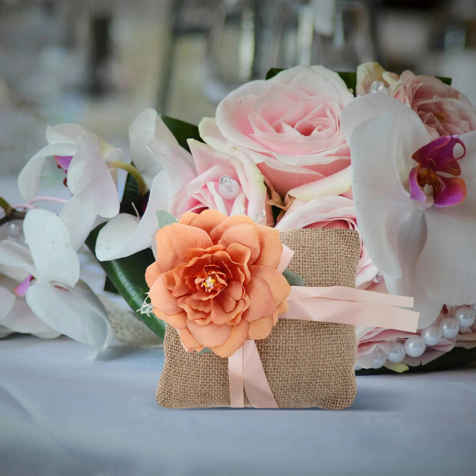 

Rustic Square Ring Cushion Elegant Wedding Ring Pillow for Engagement Proposal Ceremony Decoration Party Supplies