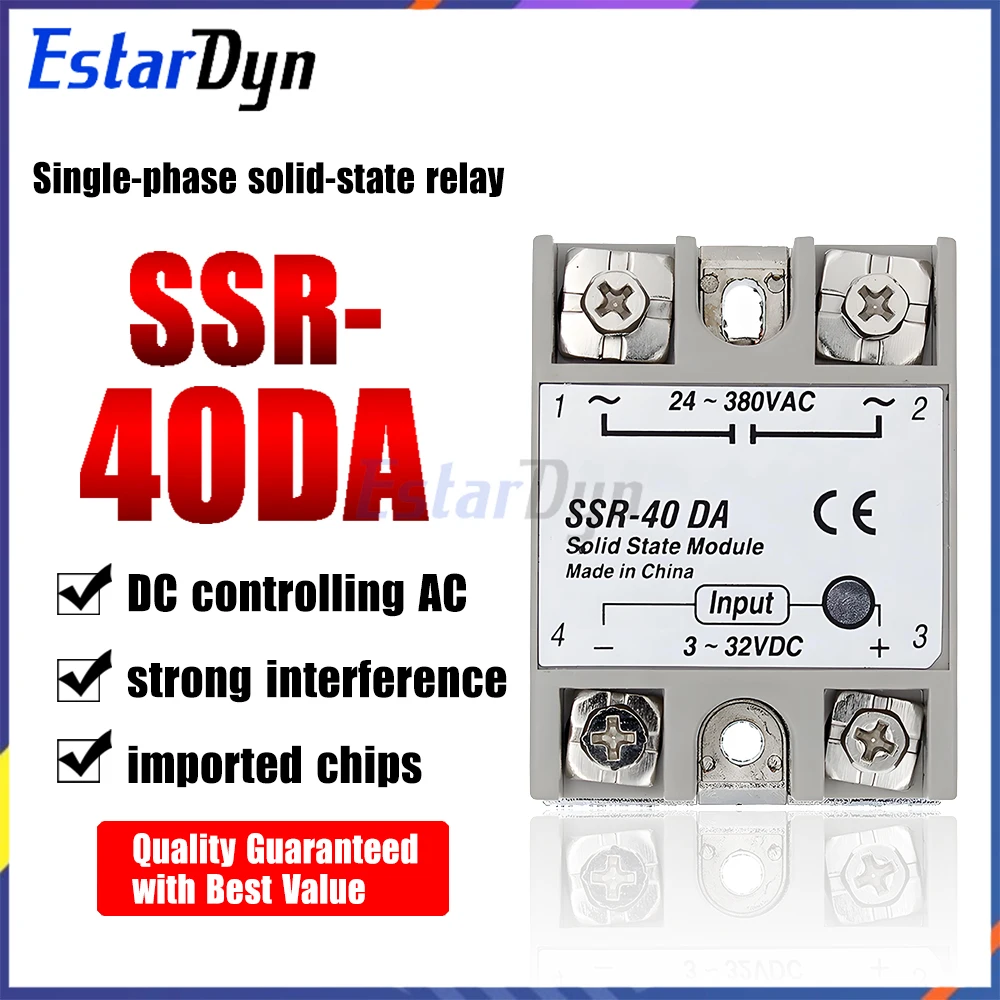 SSR-40DA Solid State Relay Module 40A DC to AC High Power Switching for Temperature Control System Industrial Automation
