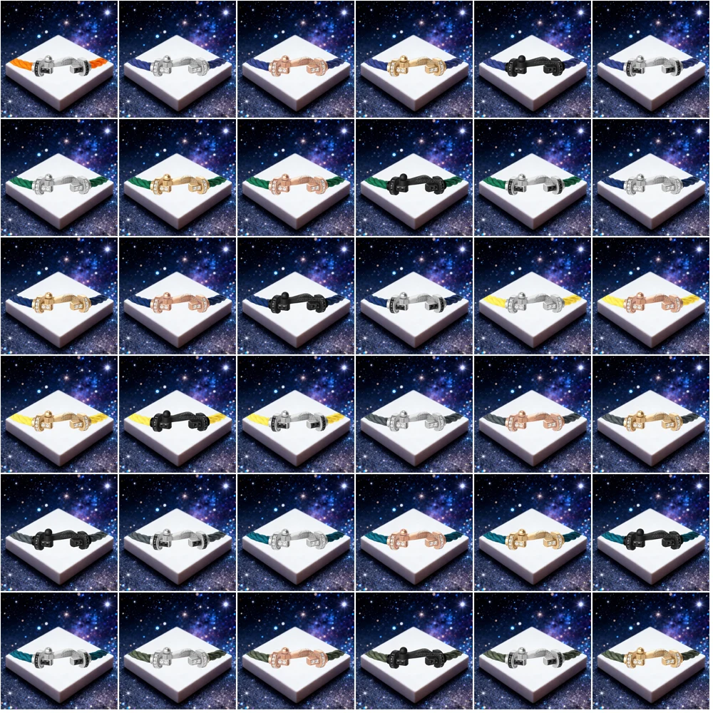 

KUXM New 925 Silver Half Zircon Large Size black U-shaped Green Nylon Bracelet female Daily Party Gifts Luxurious Couple Jewelry