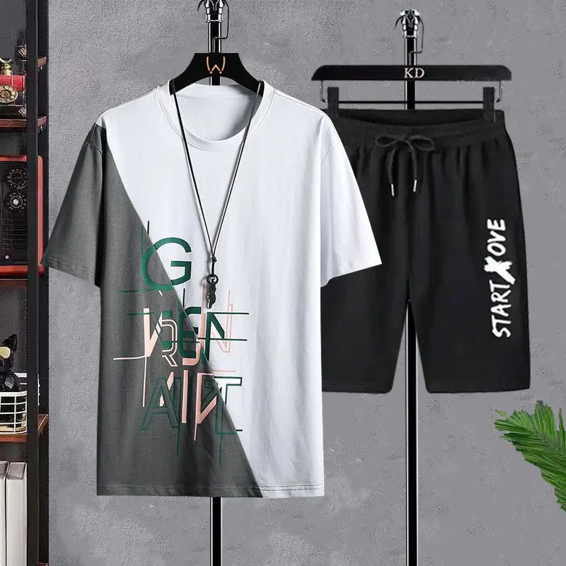 Men\'s T-shirt Sets Fashion Casual tracksuit men Tee Beach Shorts Sets Summer Harajuku Male Streetwear Leisure Tops men Clothes