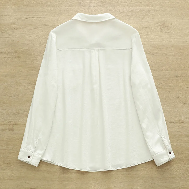 قميص جديد بأكمام طويلة من القطن لخريف 2025 ، جيب غير منتظم للنساء بطية صدر السترة ، بلوزة فضفاضة غير رسمية على الموضة لفتاة موري T59851CC #5