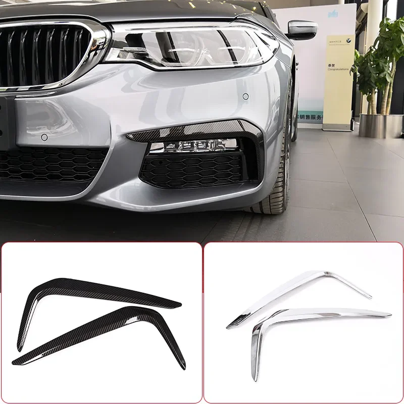 Carbon Fiber Style ABS Car Front Fog Decoration Strips Trim For BMW New 5 Series G30 530liM 2018-2022 Car Accessories