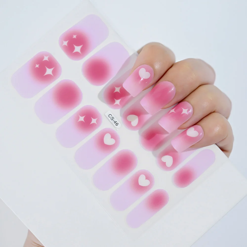 1 Stück Love Hearts Backen Kostenloser Nagellack-Aufkleber Rosa Herzdruck Selbstklebende Nagelfolien Frauen Mädchen Valentinstag Nageldekoration