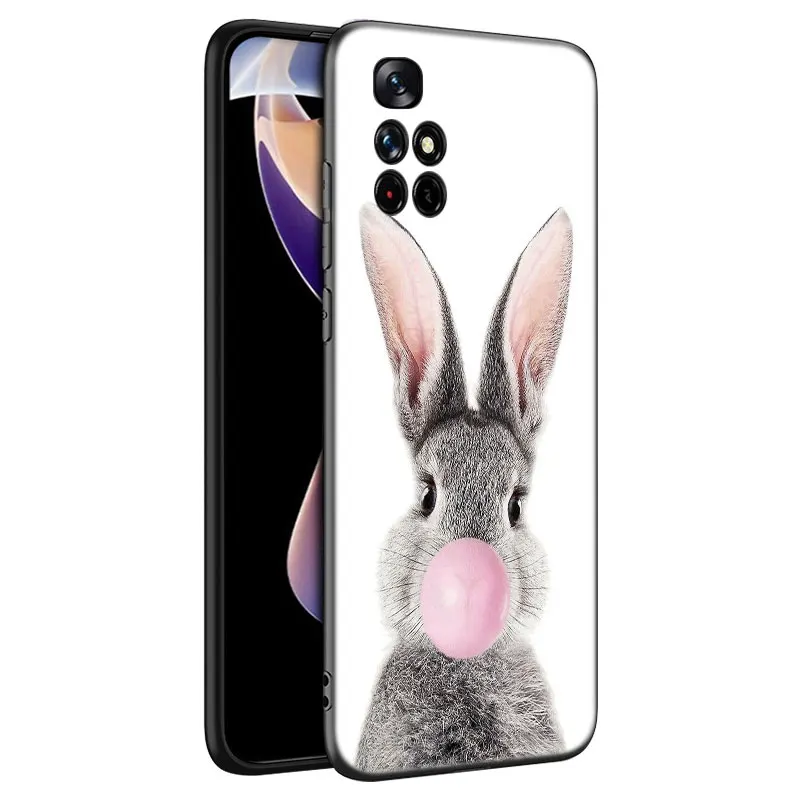 Cute White Baby Rabbits Phone Case For Xiaomi Redmi Note 8 9 10 11 11E 11T 11S 12 Pro 4G Plus 5G 8T 9S 10S 12S Black Cover