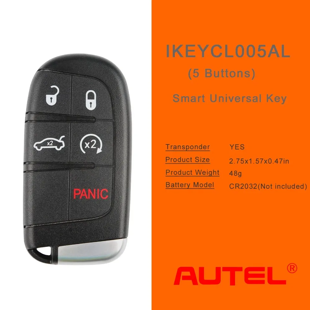 5PCS AUTEL Universal Smart Key CL005AL 4 Buttons 315/433 Mhz for Chrysler/Dodge/Jeep Car Key for KM100/IM508/IM608 Programmer