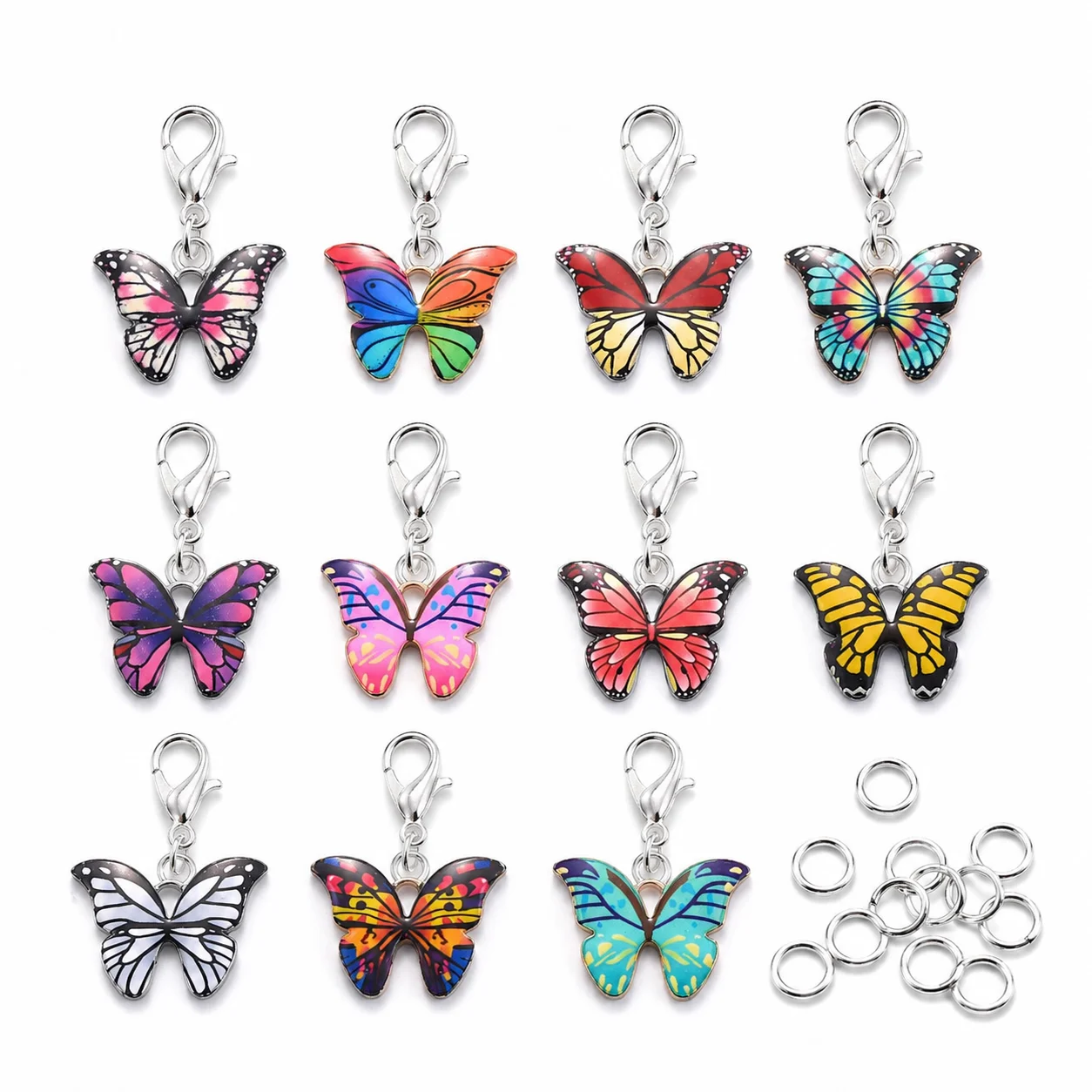 24-teiliges Zufälliges Schmetterling-Anhänger-Set mit Karabinerverschluss für DIY Halsketten, Armbänder, Ohrringe, Schlüsselanhänger und Taschenanhänger – Detail 1