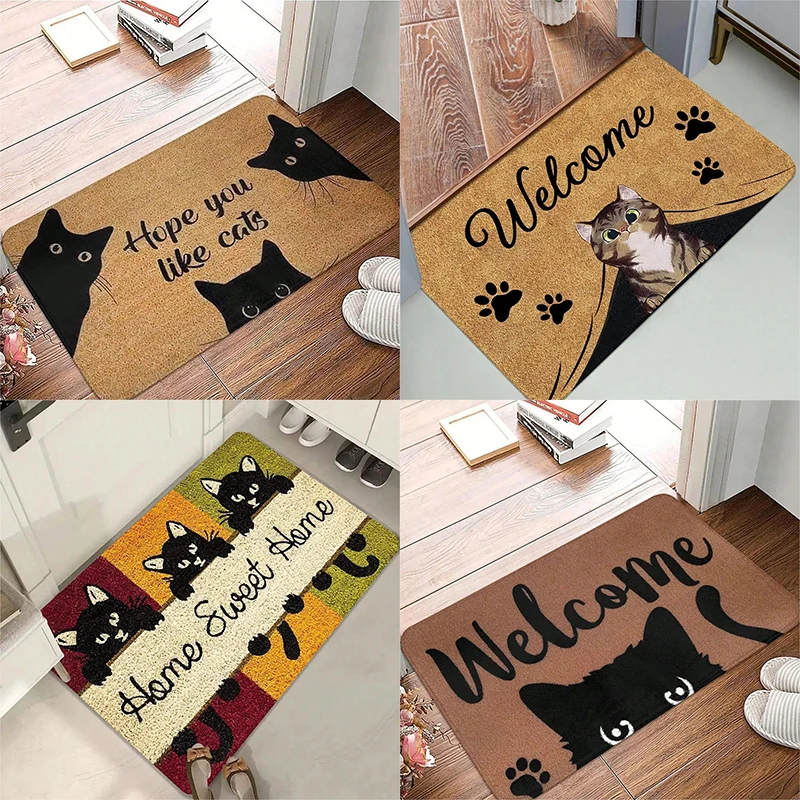 Cute cat pattern entrance door mat welcome mat bathroom kitchen non-slip floor carpet washable bedroom home decoration small rug