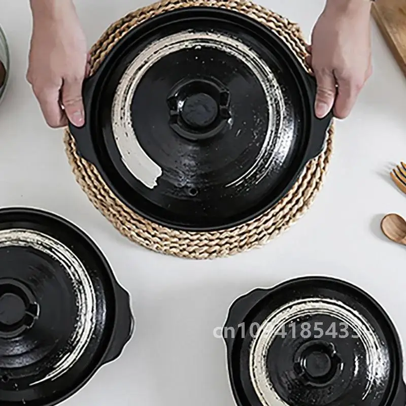 1 pçs caçarola de cerâmica estilo japonês preto pequeno pote panela de argila casa cozinha panelas suprimentos de cozinha panela sopa pan