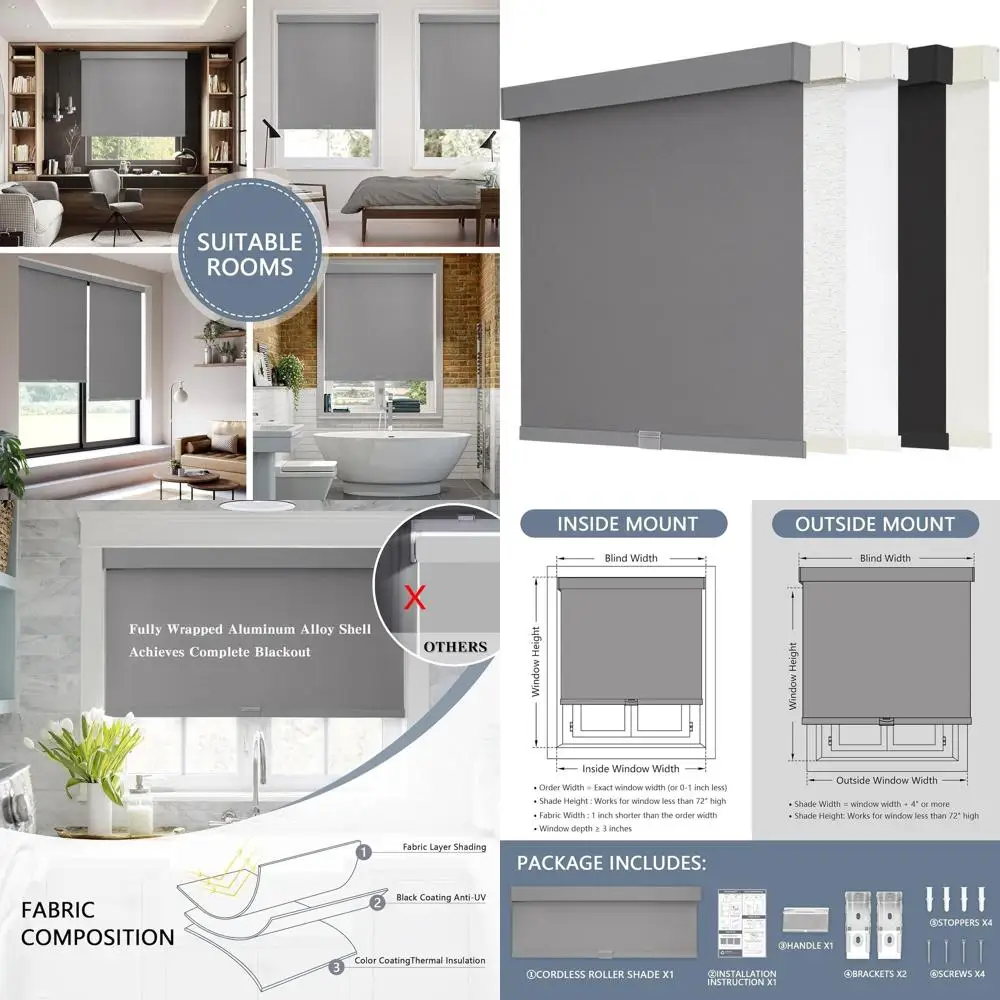

Thermally Insulated Natural Woven Grey Blinds for Home and Office, 78W x 72H