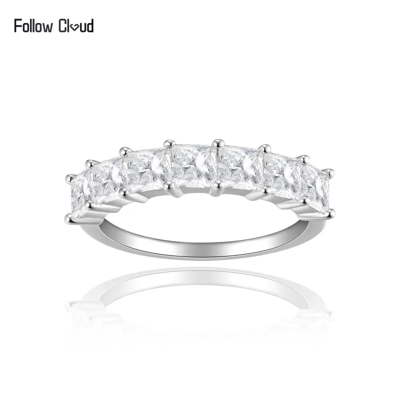 Follow Cloud Total 1.75ct 3.5*3.5mm Princess Cut Moissanite Eternity Ring for Women S925 Sterling Silver Wedding Diamond Rings