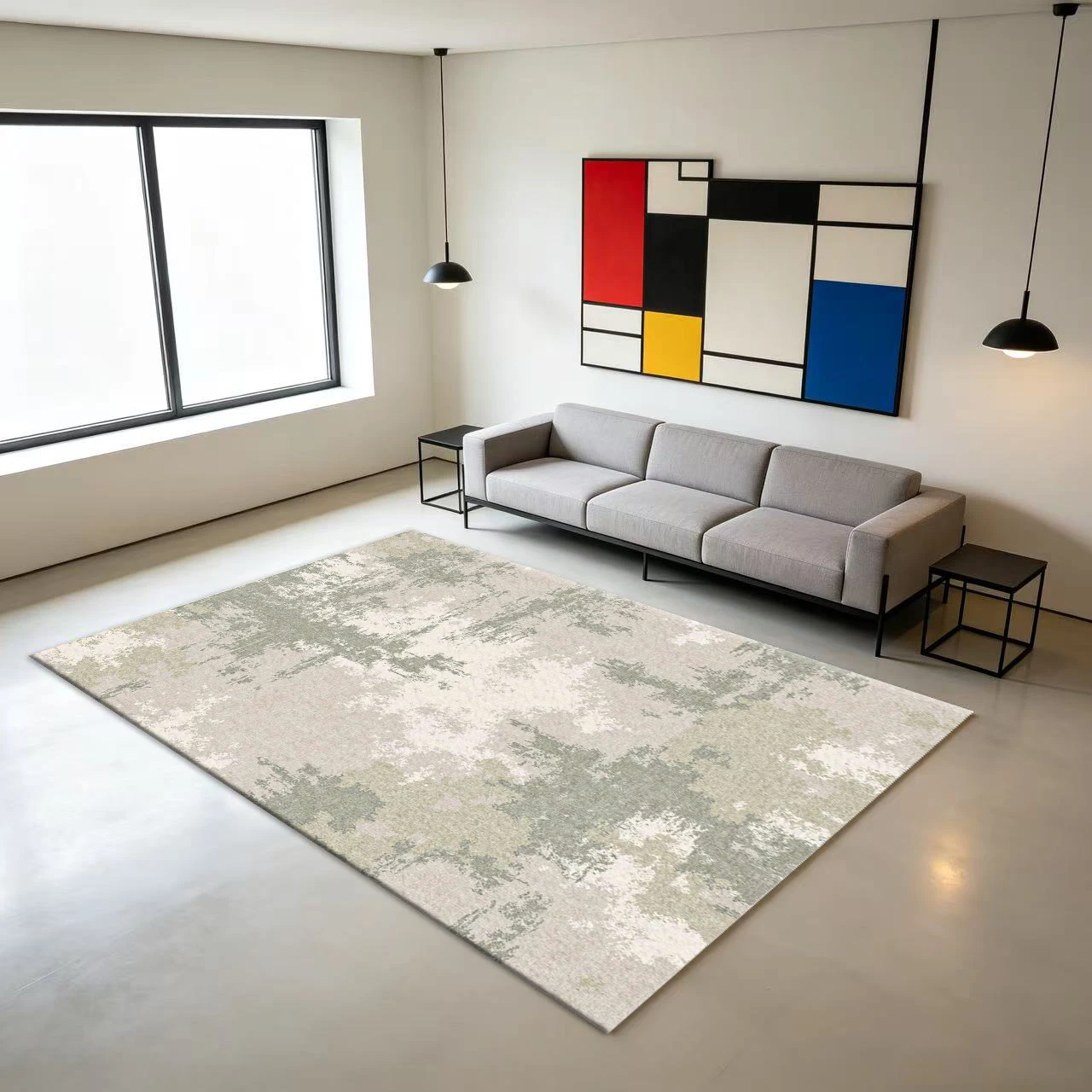 Sage Beige Abstract Brush Stroke Carpet Flooring, Modern Minimalist Non-Slip Area Rug for Office Living Room Home Floor Mat
