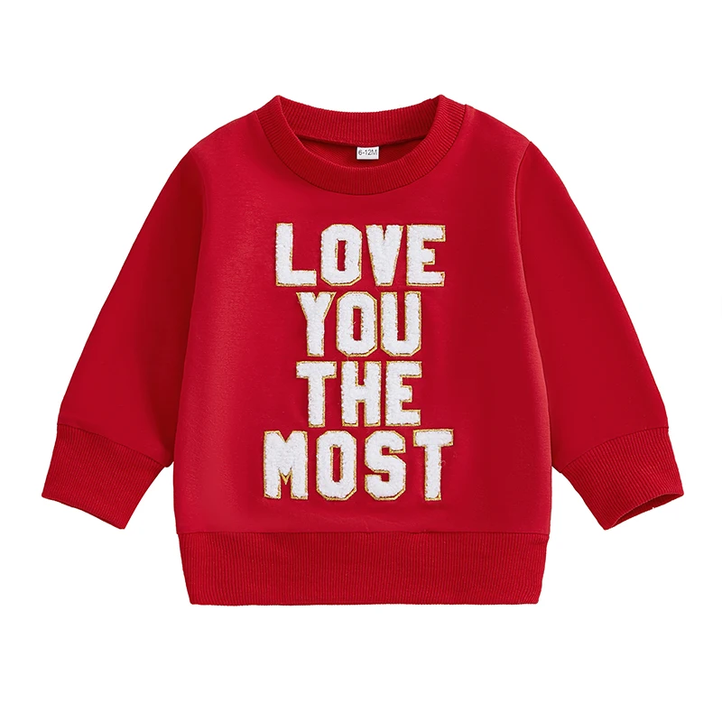 

Toddler Valentines Day Sweatshirt Letter Embroidery Crew Neck Long Sleeve Pullover Casual Tops Winter Fall Clothes