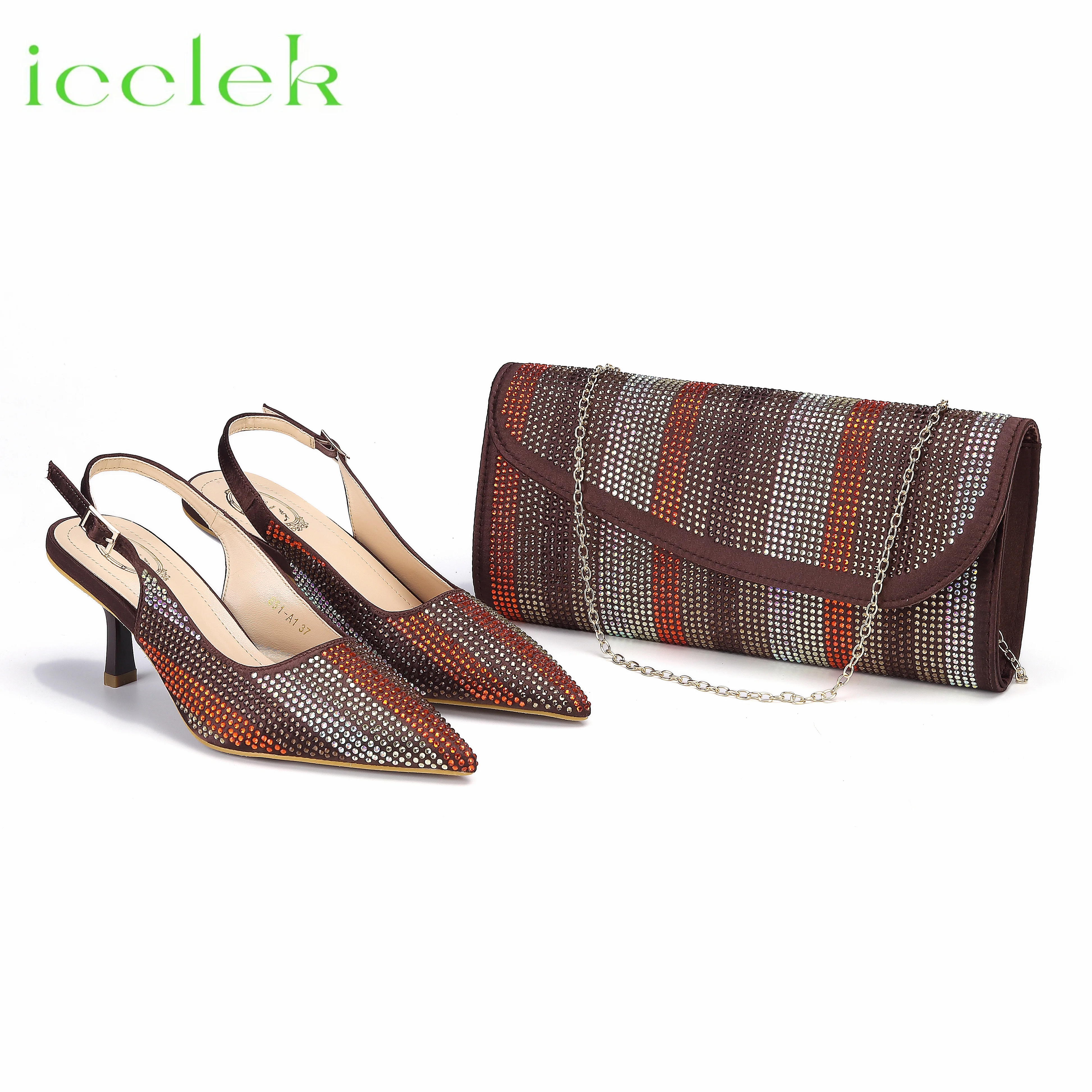 Mules marrones para mujer, Sandalias de tacón fino INS, Punta puntiaguda, diseño de taladro de agua a todo Color, zapatos y bolsos a juego