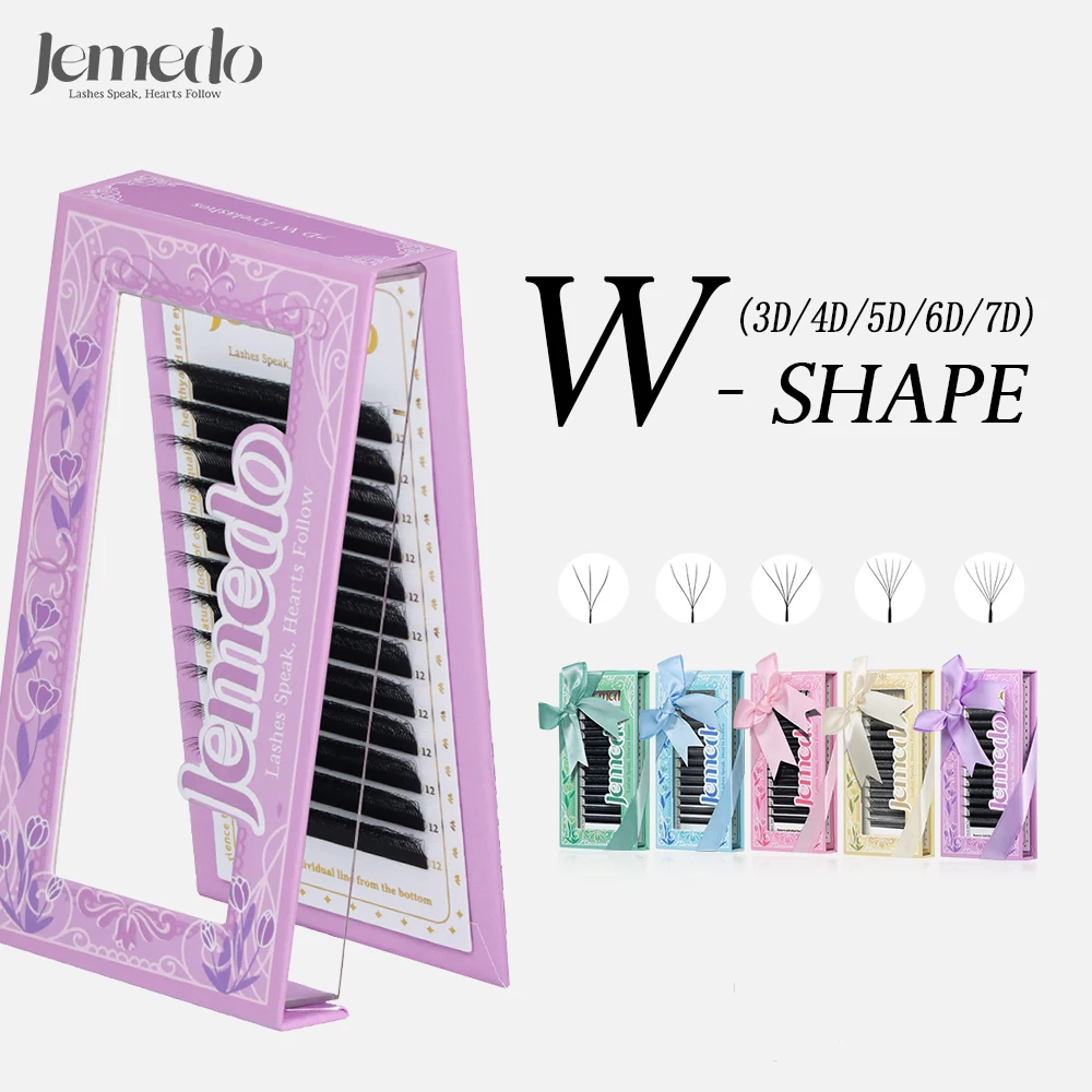 

JEMEDO W-Shape Eyelash Extension 3D/4D/5D/6D/7D W Lash Extensions 0.07mm C/D/M(LU) Curl Premade Volume Fans For Makeup Wholesale