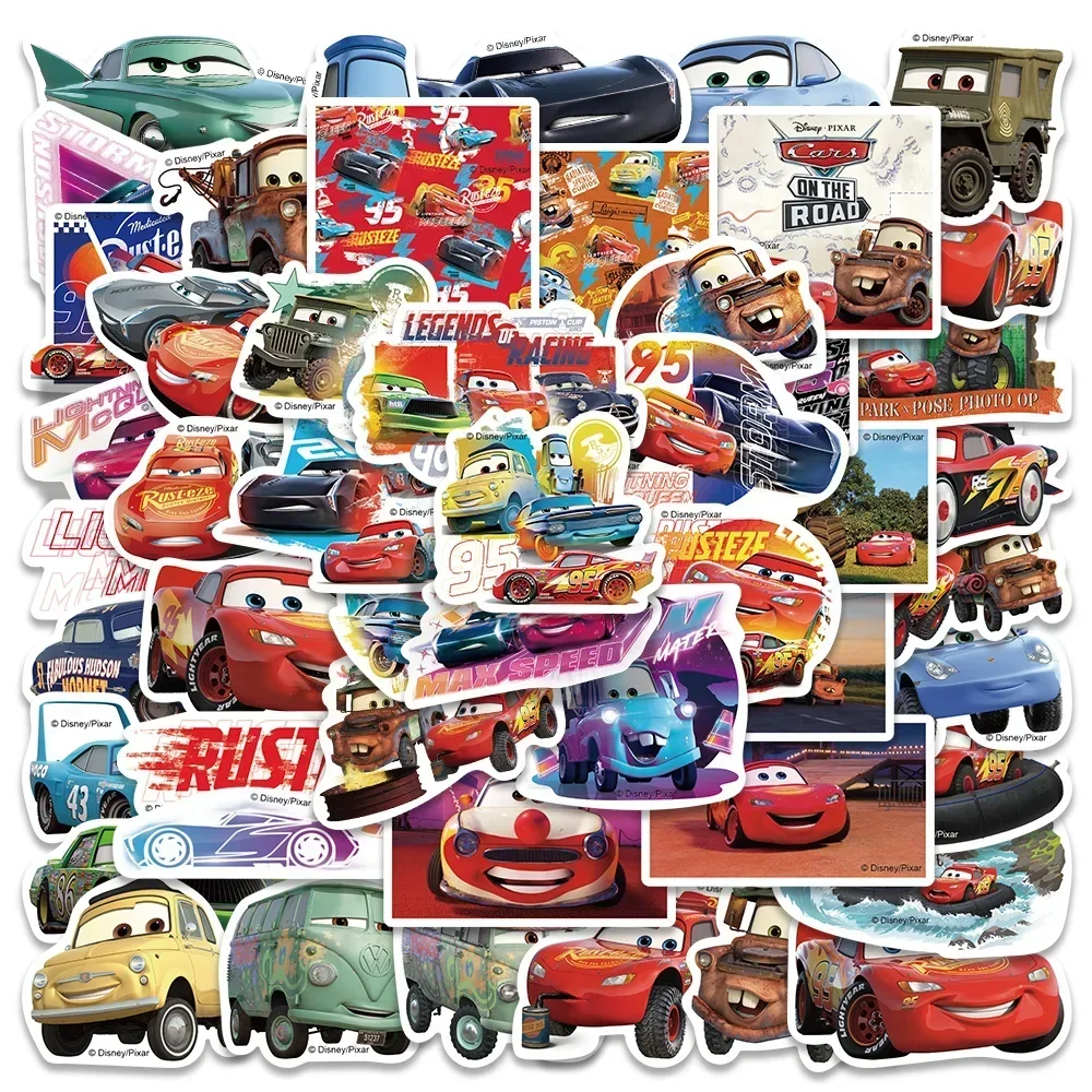 50pcs Disney Cartoon Cars Stickers Cool Lightning Mcqueen Decals Graffiti Skateboard Luggage Laptop Anime Toy Kids Stickers