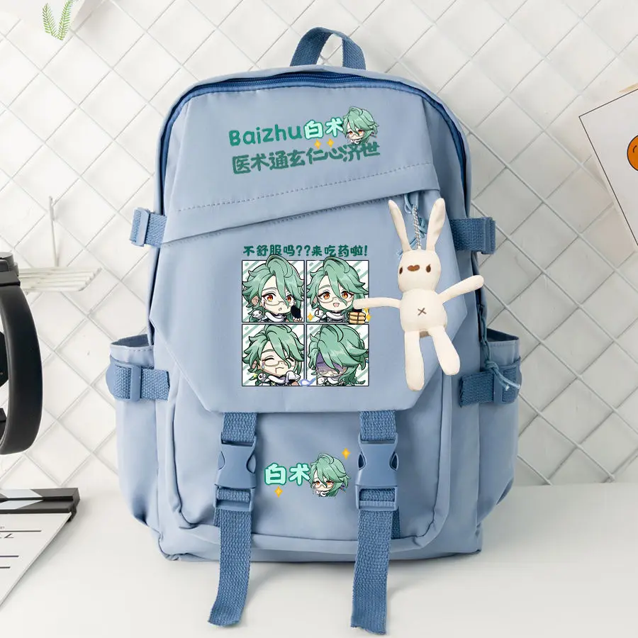Anime Genshin Impact Baizhu Kavi Falushan  Two-Dimensional Student Backpack Double Shoulder Bag For Girls In Middle And