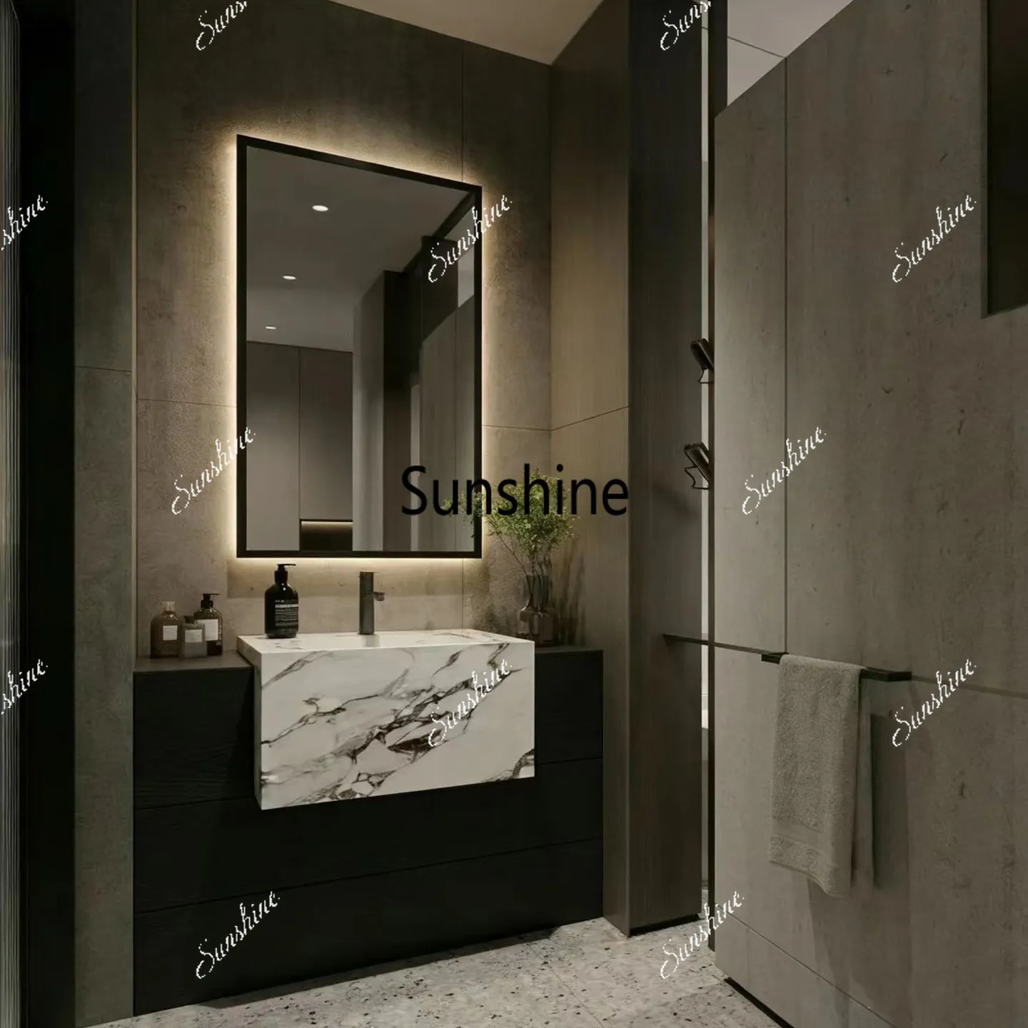 Bathroom cabinet combination rock slab integrated basin floor solid wood paint washing table