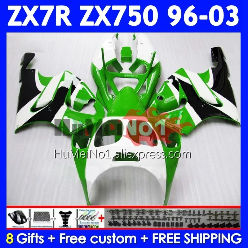 Body Kit For KAWASAKI NINJA Green white ZX 7R 7 R 750 211No.65 ZX750 ZX-7R ZX7R ZX-750 1996 1997 1998 1999 00 01 02 03 Fairing