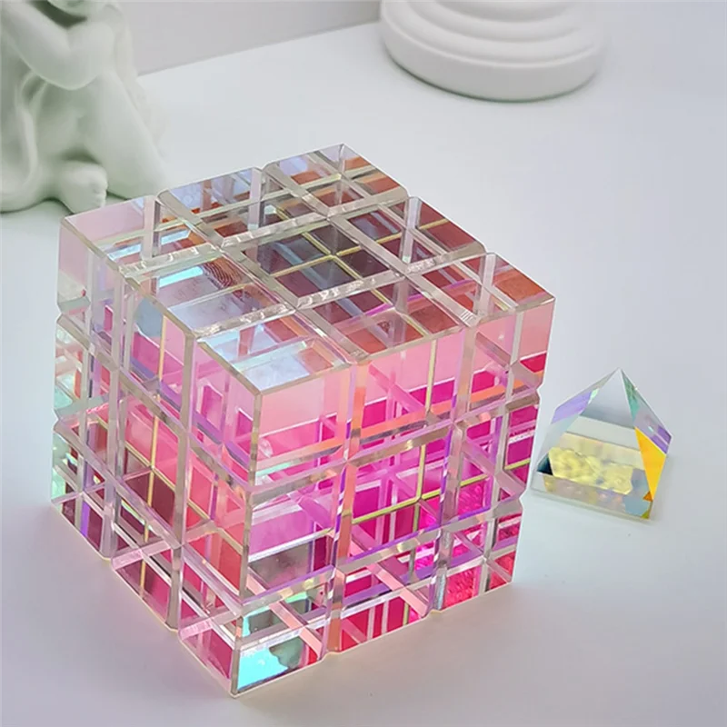 

AED7-Colorful Prism Sun Catcher Cube Glass Colorful Magic Desktop Decoration